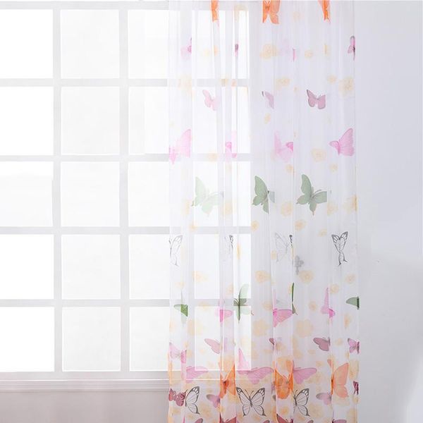 

curtain & drapes colorful printing butterfly curtains yarn window household screening christmas decoration for home balcony sheer panel