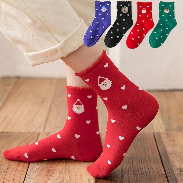 

socks & hosiery 2021 christmas for women casual cotton short cute cartoon pattern love santa claus bear snowmen female, Black;white