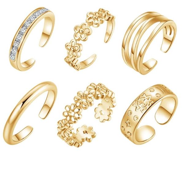 

cluster rings classic vintage carved adjustable set bohemian summer charm open foot finger ring jewelry accessories gift, Golden;silver