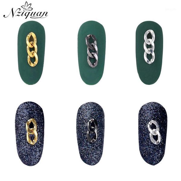 

50pcs nail art metal chain gold silver black retro punk style 3d personalized glamour ornaments accessories1, Silver;gold