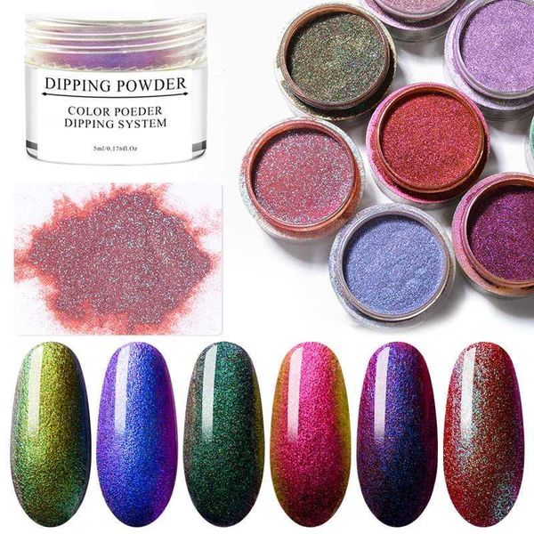 

t-tiao club 5ml chameleon powder dipping system mirror effect holographic glitter nail art manicure without lamp cure natural dr1, Silver;gold