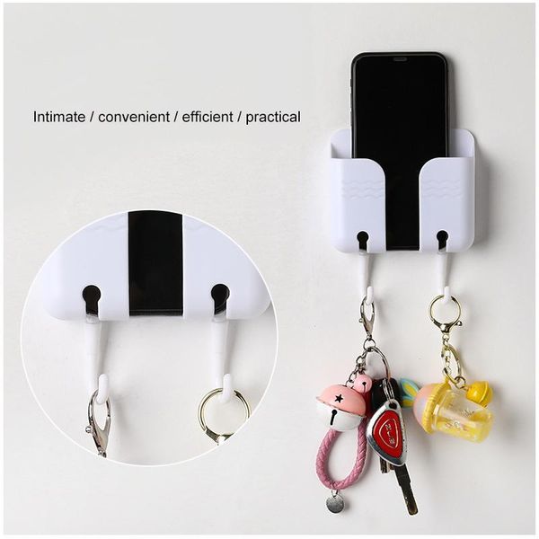 

hooks & rails wall-mounted remote control storage box mobile phone punch wall rack with hook type charging base key bracket