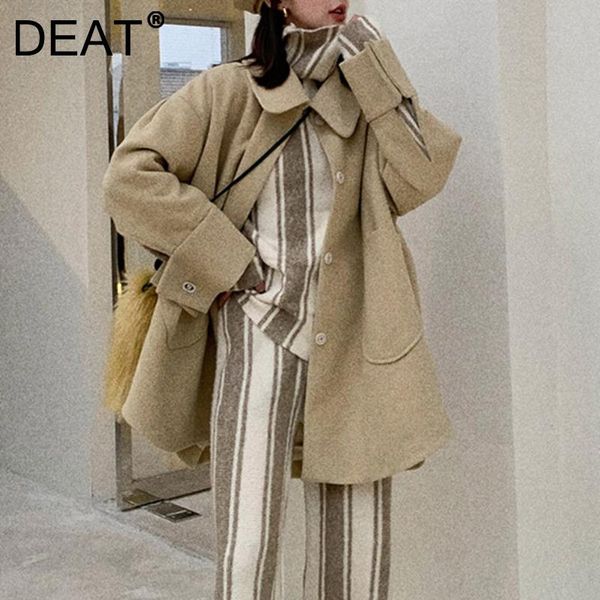 

women's wool & blends deat 2021 women fashion loose light yellow stand collar long sleeve patchwork padded pockets jacket autumn and wi, Black