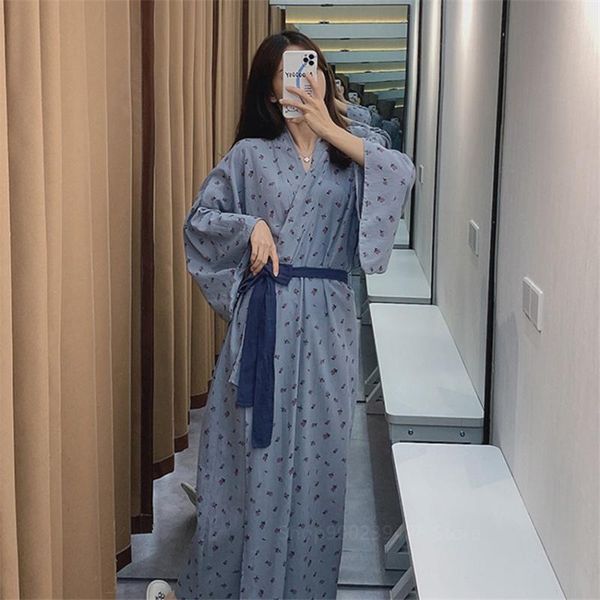 

women's sleepwear robes for women kimono japanese style long sleeve print lace cardigan cotton pajama sets homewear pijama mujer, Black;red