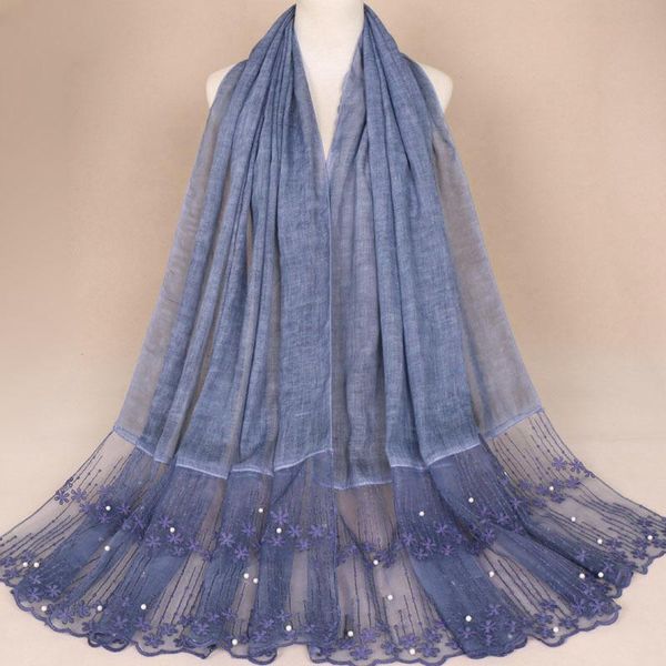 

scarves islamic head scarf cotton lace pearl solid color arab hui women's headscarf, Blue;gray