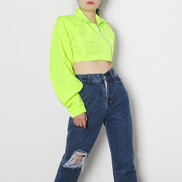 

women's jackets [ewq] streetwear 2021 spring fashion temperament stand collar off shoulder one sleeve short zipper coat female 16r331, Black;brown