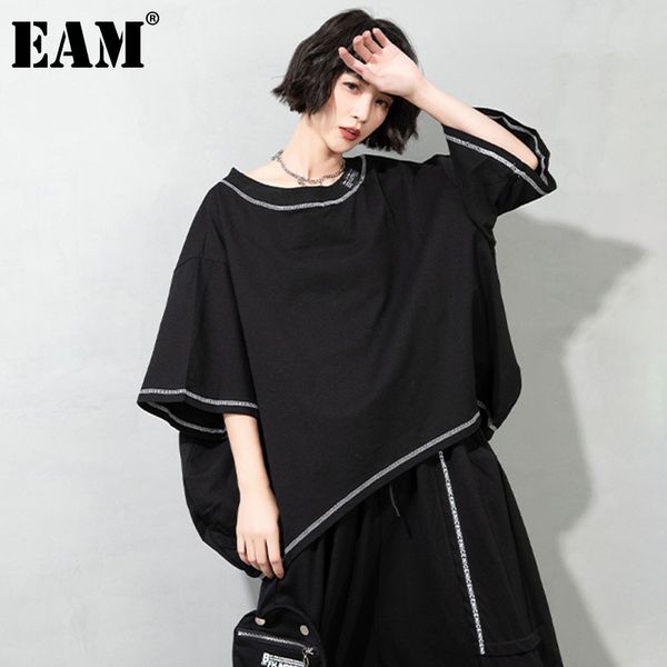 

[eam] women black casual long big size t-shirt round neck half batwing sleeve fashion spring summer 1dd7742 21512, White