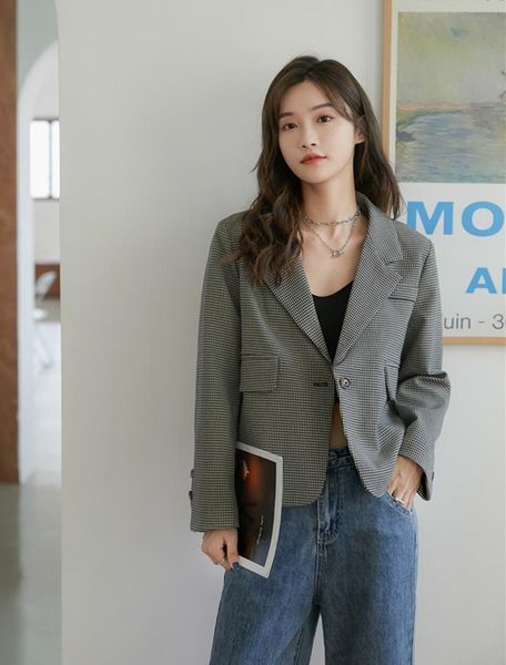 

autumn women fashion vintage plaid classic single breasted blazer elegant office ladies suit jcasual loose acket female outwear women's, White;black