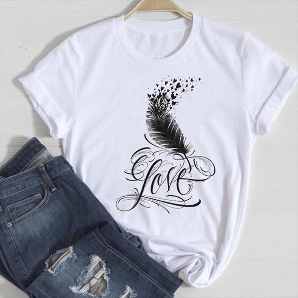 

and women short sleeve letter men cute feather 90s fashion cartoon summer female tshirts clothes graphic t lady, White;black