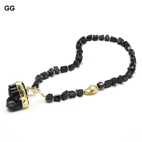 

jewelry natural black tourmaline rough necklace 14kt gold color plated tourmalines pendant vintage for women chains, Silver
