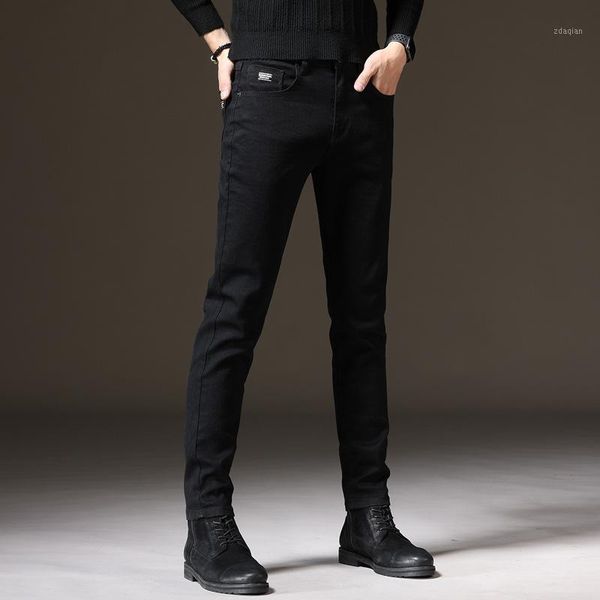 

black jeans spring and summer men's elastic slim fashion brand pants casual solid color korean, Blue