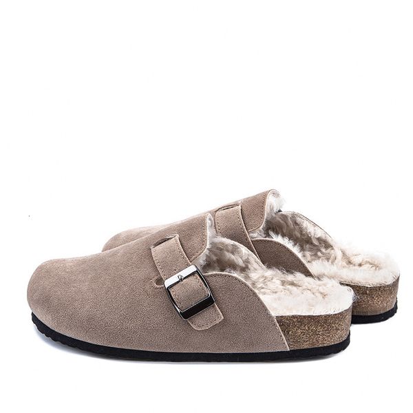 

slippers indoor fur cork keep warm anti-slip plush house floor bedroom comfortable men slipper winter qv36, Black