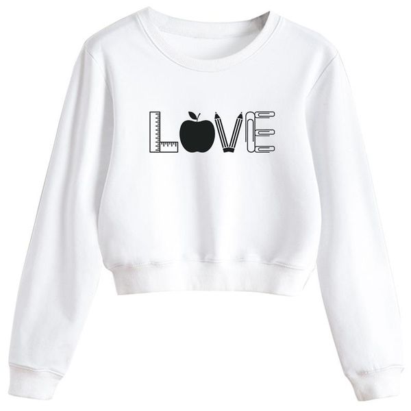 

women's hoodies & sweatshirts teacher crop pullover for women harajuku love teach fashion female sweatshirt squad clothes letter print, Black