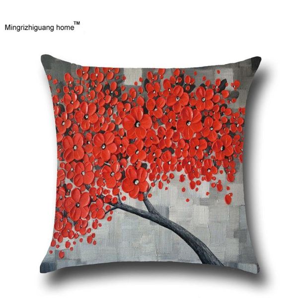 

painting trees flowers cotton pillowcases cushion cover linen blend home office sofa square pillow case decorative ou 002 cushion/decorat cu