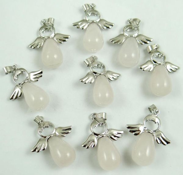 

pendants natural stone quartz crystal lapis opalite pendant angel wings fairy water drop shape charm jewelry making necklace 10pc, Black