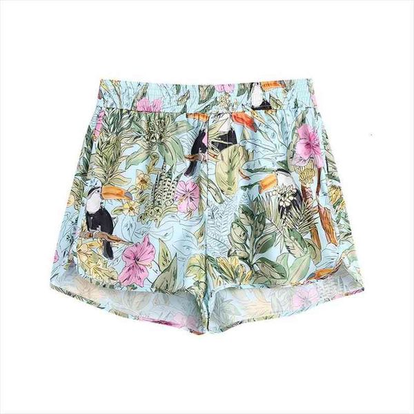 

women fashion print shorts vintage high elastic waist side pockets female short pants streetwear, White;black