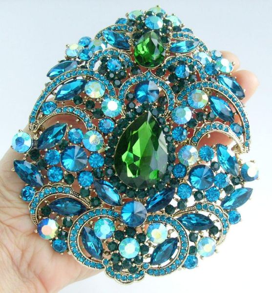

pins, brooches gorgeous 4.92" gold-tone blue green rhinestone crystal teardrop brooch pin pendant ee04045c5, Gray