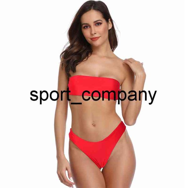 Sexy Bikini Купальник Женщины Купальники Купальники Купальники Женщина Bandeau Red WORT Два Части Набор Beachwear Mujer Thong Biquinis 2021