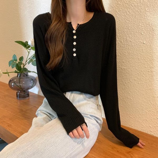 

women's sweaters autumn and winter korean style chic buttons western bottoming shirt with knit sweater women, White;black