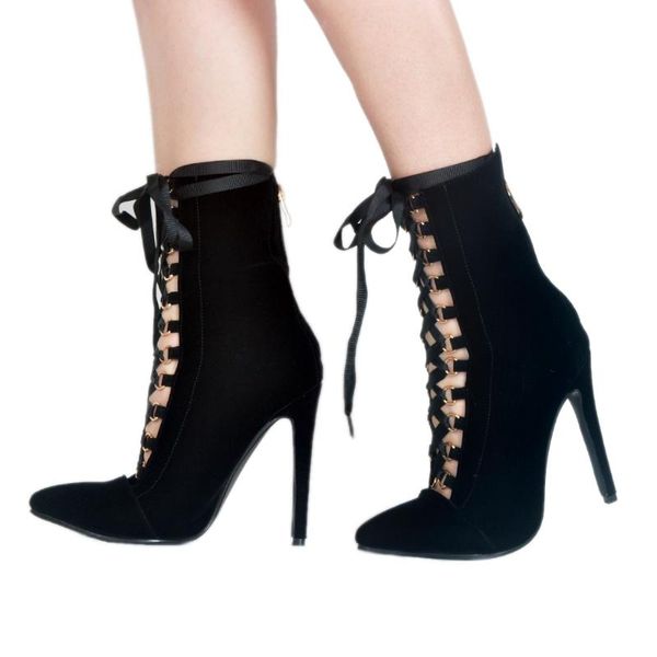 

autumn winter ankle boots shoes women's short lace up high heels sandals, Black