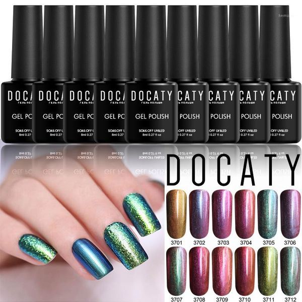

docaty 8ml gel polish chameleon holographic nail glitter soak off uv long-lasting varnishes need coat1, Red;pink