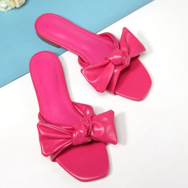

slippers shoes women sandals pu leather open toe bow-knot flat casual slides summer outdoor beach female flip flops 2021, Black