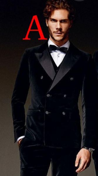 

wedding tuxedos latest design black velvet men suits peak lapel three pieces business groom (jacket+pants+vest+tie) w1098 eupj, Black;gray