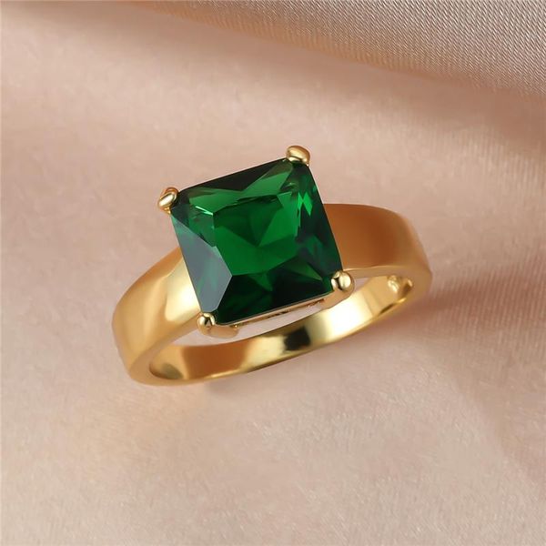 

wedding rings vintage female green crystal stone ring yellow gold color thin engagement for women, Slivery;golden