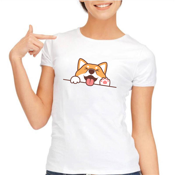 

women's 2d print causal tee round neck short sleeve white t-shirt lovely cat sheep dog yes you can printed for women