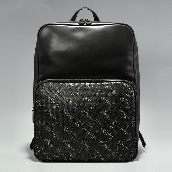 

leather woven men backpack shoulder bag black travel laptrend backpacks men's