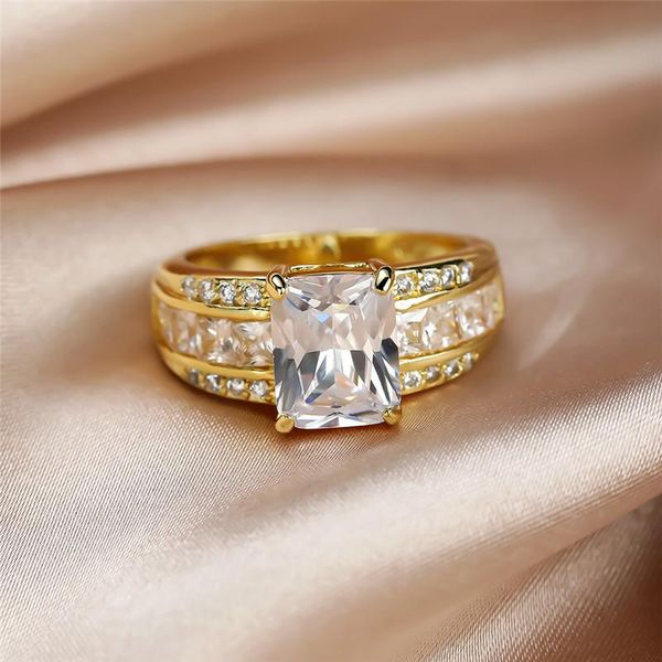 

wedding rings luxury female white crystal ring cute gold color for women charm big square zircon engagement, Slivery;golden