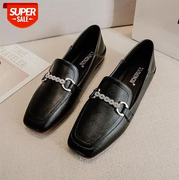 

college style small leather shoes women doudou love women's rhinestone large size flat square toe single #883q