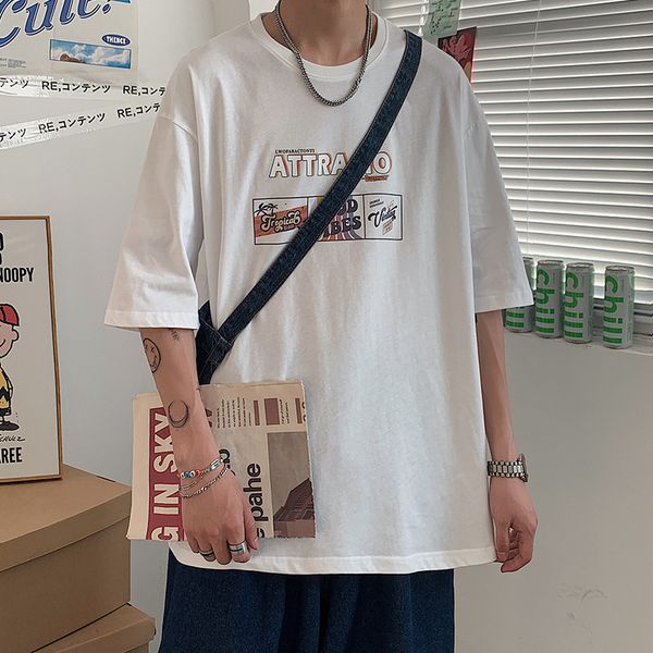 

short sleeve t-shirt men's summer fashion brand vibe versatile loose top, White;black