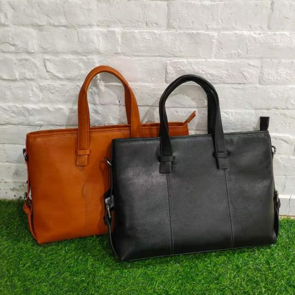 

leisure fashion men's hand-held briefcase head layer cow leather black tree cream skin large capacity shoulder bag briefcases