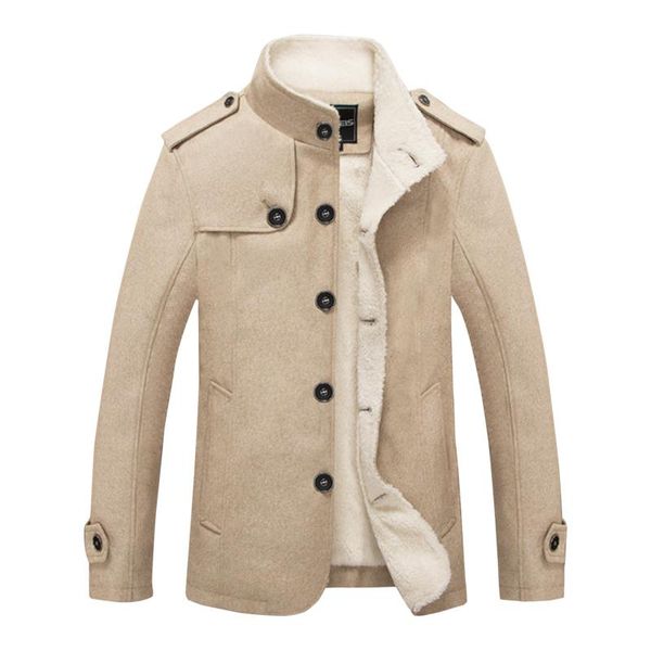 

men's jackets bomber autumn winter fleece thick warm windbreaker solid color stand-up collar long sleeved single-breasted jacket, Black;brown