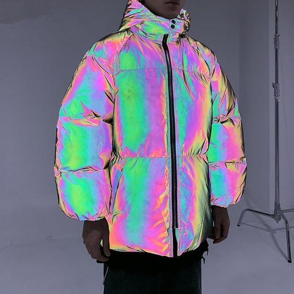 

designer reflective jacket men/women hip hop winter thick parkas windbreaker streetwear warm jackets harajuku coat outwear, Black