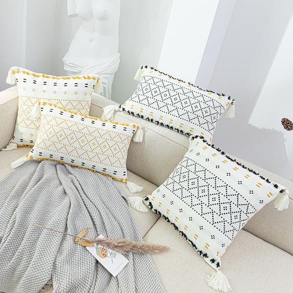 

cushion/decorative pillow nordic holiday style sofa, home and lodging pillow, flower cutting geometry, tassel cover, waist cushion