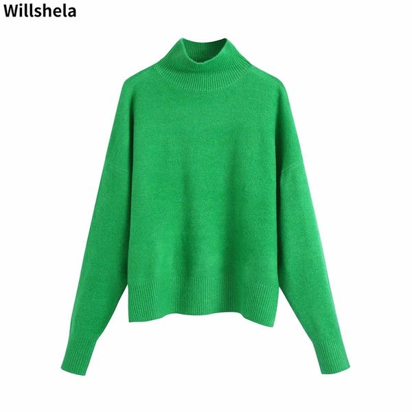 

willshela women fashion solid knit sweater long sleeves high neck vintage female knitted sweaters pullover chic 210918, White;black