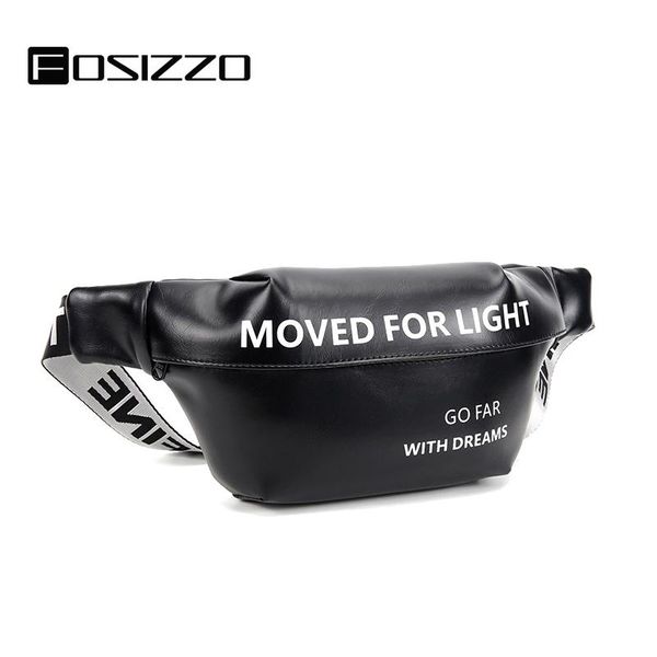 

waist bags fosizzo men's bag fanny pack pu leather fashion packs waterproof black teenager's travel wallet belt male fs4052