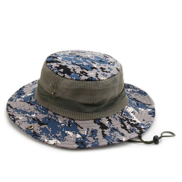 

wide brim hats men and women summer camouflage fisherman caps mesh breathable sun hat outdoor climbing fishing tide, Blue;gray