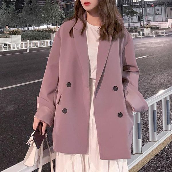 

women's suits & blazers women suit female vintage 2021 spring double breasted purple blazer jacket elegant pockets outerwear lady coats, White;black
