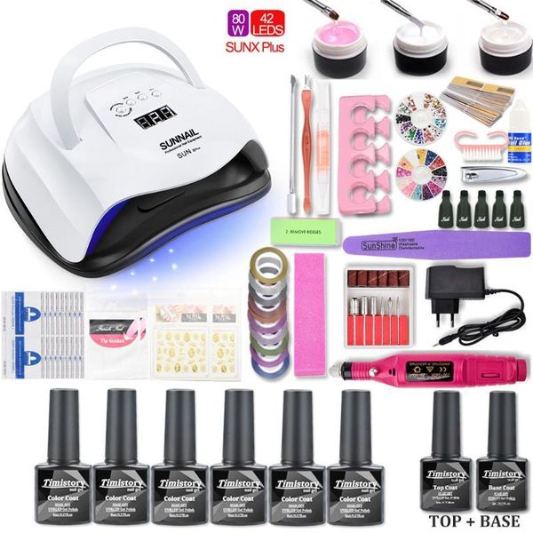 

color gel nail set polish kit 80/54/36w uv lamp manicure extension electric drill kit1