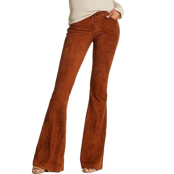 

women's pants & capris women retro casual high waist solid color wide leg bell-bottom trousers, Black;white