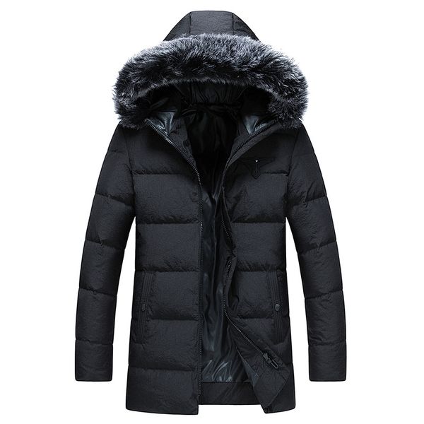 

90% white duck down jacket medium length 2021 new korean youth plush thickened hooded men's coat, Black