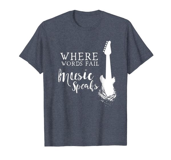 

where words fail music speaks guitar graphic t-shirt, White;black