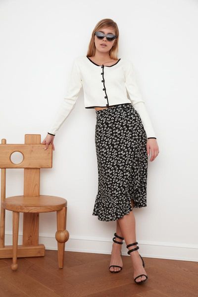 

skirts trendyol flower patterned knitted skirt twoss21et0029, Black