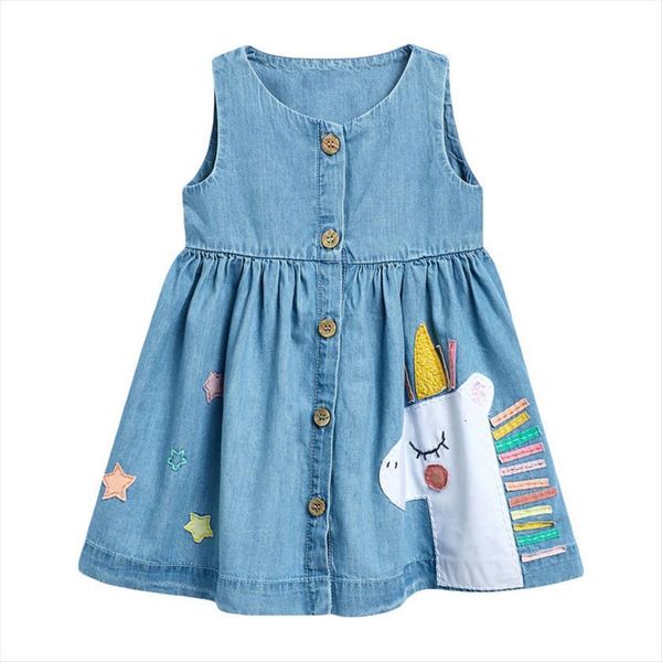 

frocks for girls summer baby girl dresses clothes unicorn denim color sundress toddler pinafore sleeveless dress kids 2 7 years, Red;yellow