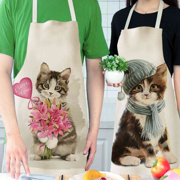 

apron cute cat multifunctional kitchen cotton hemp labor protection