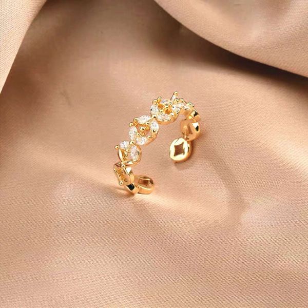 

gold plated copper inlaid zircon fashion jewelry women's minority design light luxury high-grade feeling cold wind opening ring, Black