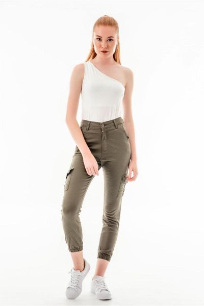 

khaki high waist cargo pocket trousers women's pants & capris, Black;white